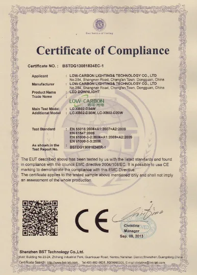 CE EMC certificate for LC-XB02 LED downlight