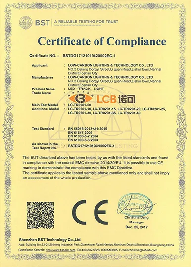 CE EMC certificate for TR0201 LED track light