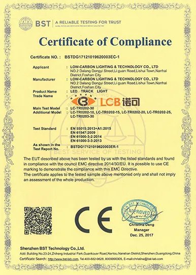 CE EMC certificate for TR0202 LED track light