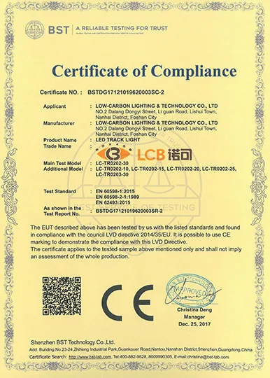 CE LVD safety certificate for TR0202 track spotlight
