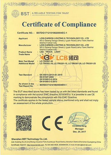 CE EMC certificate for TR0301 LED track light