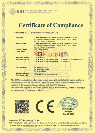 CE LVD safety certificate for TR0801 track spotlight