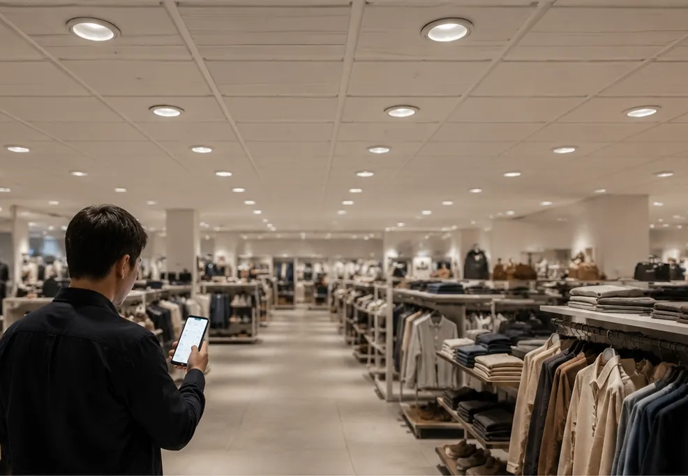 DL01-BLE dimmable downlights setting evening scene in retail fitting rooms