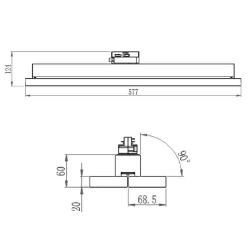 White PANE-P LL1615 adjustable dual-panel track panel light dimensions L577xW140xH124mm