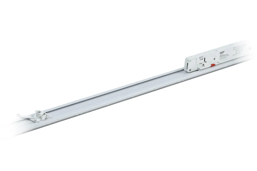White TRON-N LL1617 wattage selectable linear track light showing DIP 20-40W switch