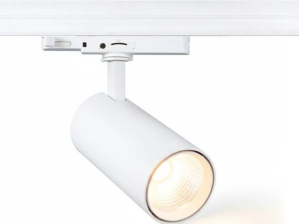 White VUE-F TR0102 LED track light side view for produce displays