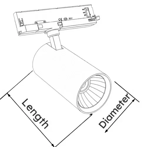 VUE-S TR0103 LED track light dimensions drawing