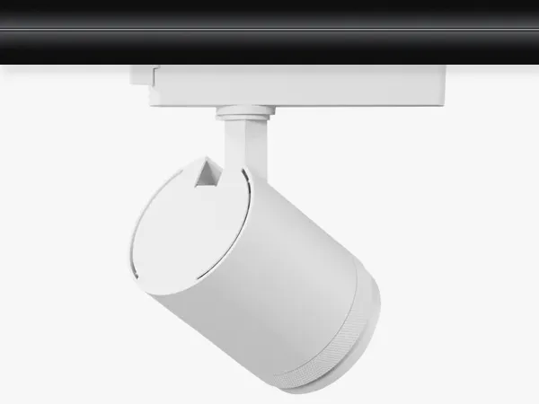 White VARO-Z ZT01 zoomable track light side view for gallery walls