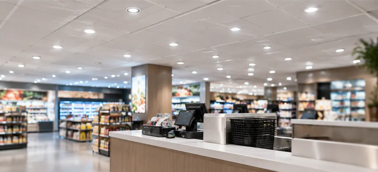 DL01-BLE wireless downlights over checkout counter kept on mains-only wiring