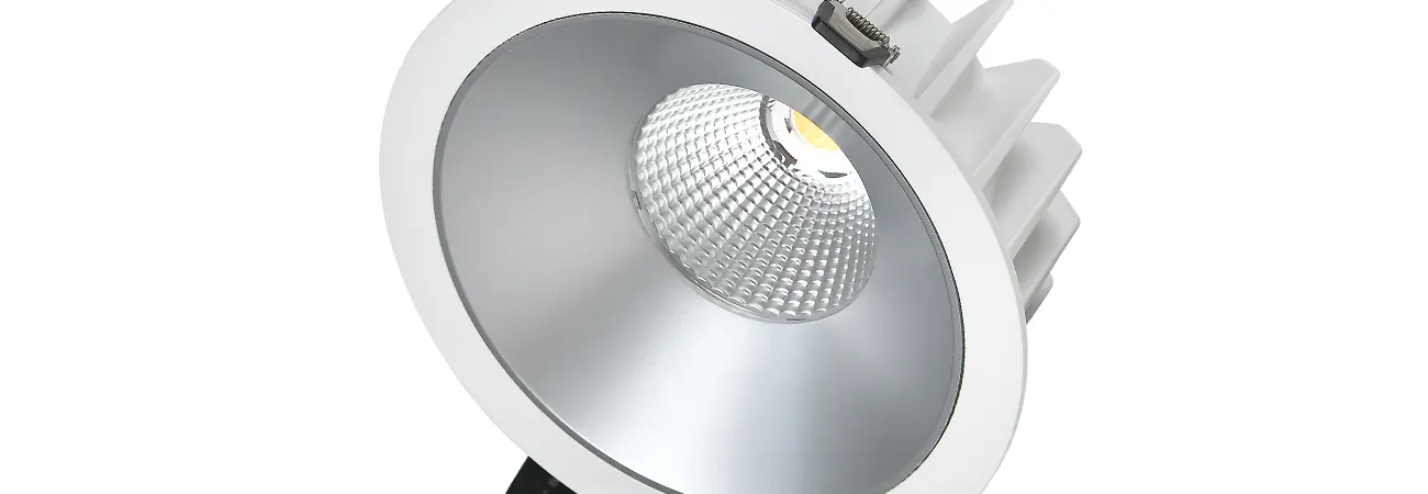 White DL01-BLE bluetooth mesh downlight front for retail ceilings
