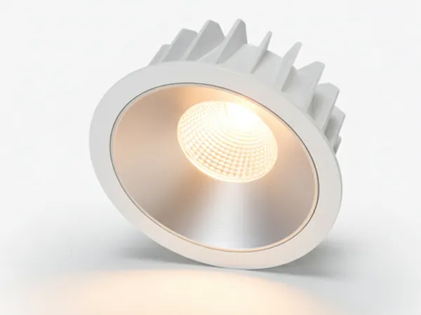 White DL01 fixed downlight front sharing housings with the mesh version