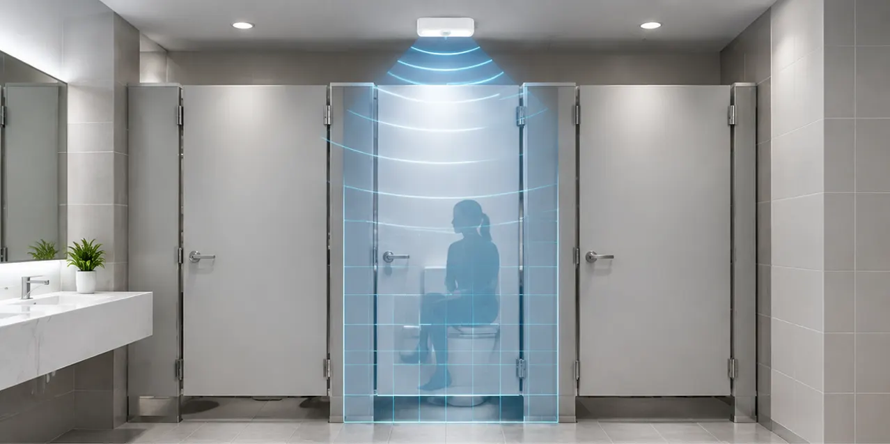 Sensor bathroom presence detection with rectangular bulkhead for washroom occupancy