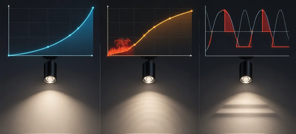 Low-level phase-cut flicker test on a TRIAC dimmer driving an LED spotlight