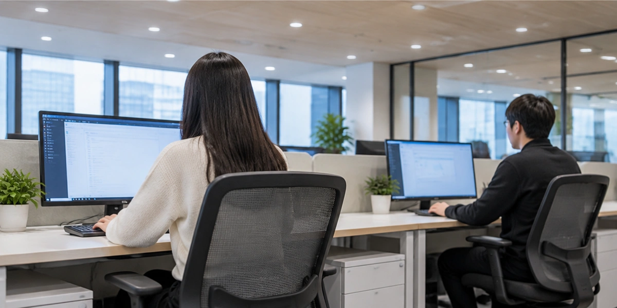 Office downlight glare changing with observer viewing angle from seated desk