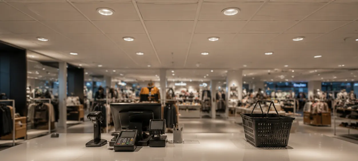 Dimmed checkout zone showing local scene control without internet or new wiring