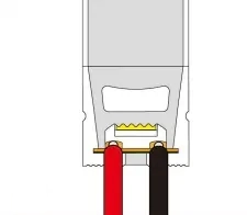 Soldering red positive and black negative wires to the NEON-1010 PCB for front-exit cap