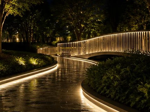 NEON-1010 landscape line lighting along garden beds