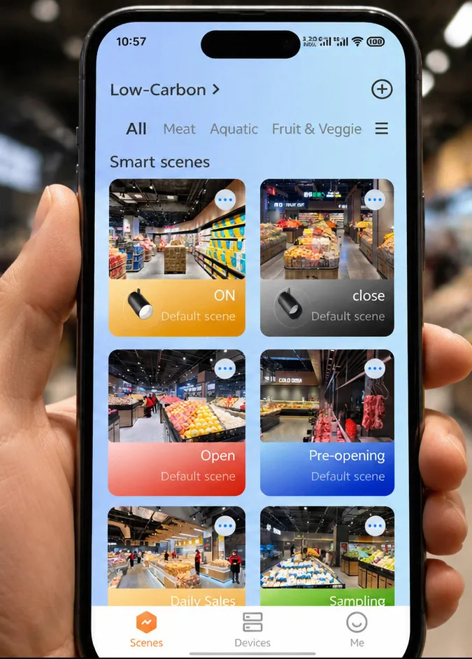 BLE Mesh dimming system demo with app scene control for retail stores